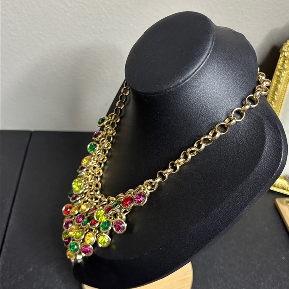 Cha Cha Colorful Charms Chain Holiday Necklace Statement Gold Tone - Picture 3 of 6